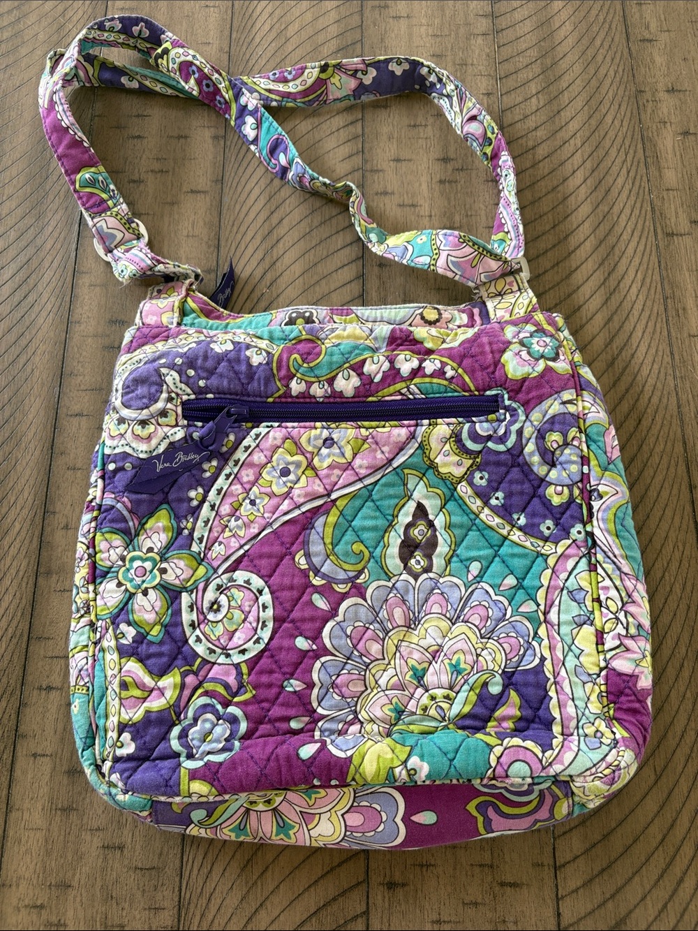 Vera Bradley Purple and Teal Quilted Paisley Crossbody - Picture 8 of 11